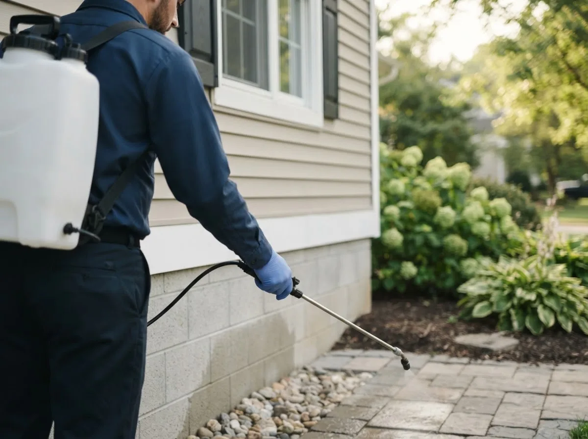 Pest control technician inspecting a home in Wallaceton, PA